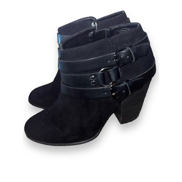 Carlos Santana Boots Womens 7.5M Hollie Side Zip Buckle Ankle Bootie Black Heels - Picture 4 of 9